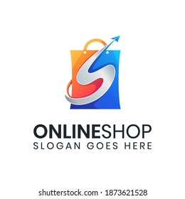 Modern colorful shopping bag letter s plane logo template