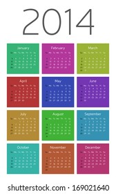 Modern colorful simple flat design 2014 calendar