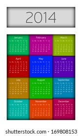 Modern colorful simple square design 2014 calendar