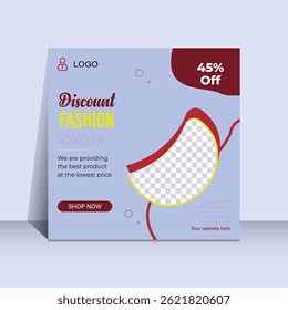 Modern, colorful social media post template promoting a discount fashion sale.