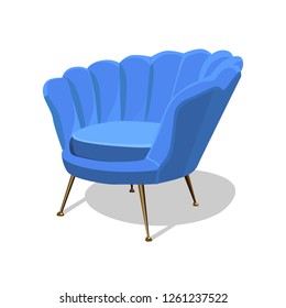 Modern colorful soft armchair with upholstery. Armchairs for room design games. Cushioned furniture, room decoration, interior design isolated on white. Vector illustration flat style.