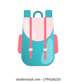 Mochila moderna y colorida en la calle. Ilustración vectorial en un estilo plano.