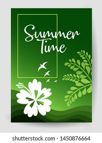 Modern colorful summer poster design,with tropical flower,summer icon and typography composition.Isolated on grey background - Vector