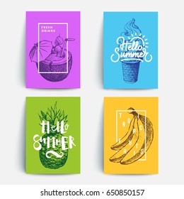 Modern colorful summer posters. Sketches and typography composition. Eps10 vector.