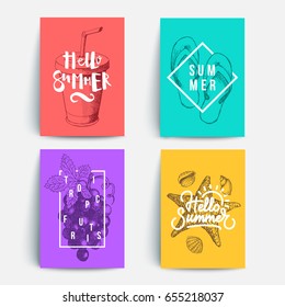 Modern colorful summer posters. Sketches and typography composition. Eps10 vector.