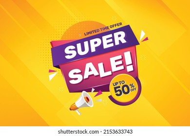 Modern Colorful Super sale gradient banner with flat discount abstract vector illustration background Template