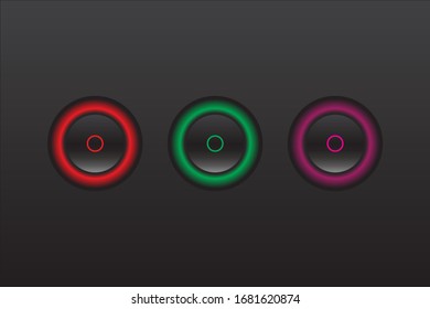 Modern colorful switch button design.Glossy 3d look button design template.Icon design on black background.
