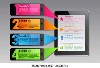modern colorful text box for tablet computer website and info graphic. numbers, icon. 