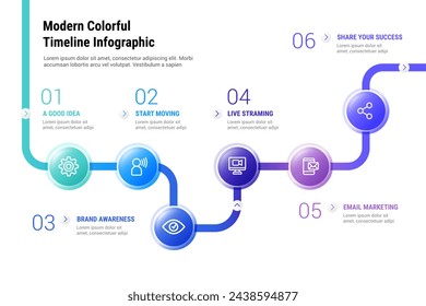 Plantilla de infografía moderna de línea de tiempo colorida