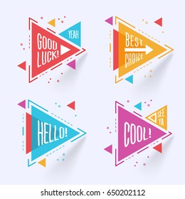 Modern Colorful Triangle Chat Bubble Set. Abstract Vector Design