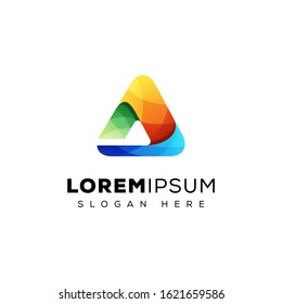 modern colorful triangle letter A logo, media logo, studio logo design vector template