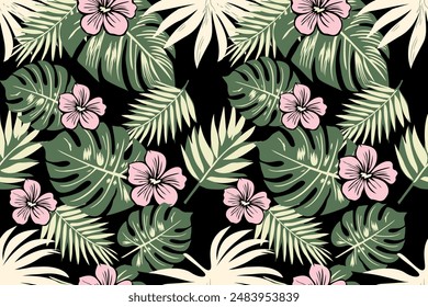 Modern colorful tropical floral pattern. Cute botanical abstract contemporary seamless pattern. Hand drawn unique print