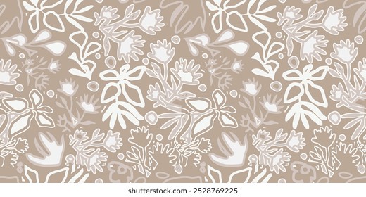 Modern colorful tropical floral pattern. Cute botanical abstract contemporary seamless pattern. Hand drawn unique print.