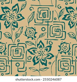Modern colorful tropical floral pattern. Cute botanical abstract contemporary seamless pattern. Hand drawn unique print