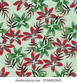 Modern colorful tropical floral pattern. Cute botanical abstract contemporary seamless pattern. Hand drawn unique print