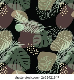 Modern colorful tropical floral pattern. Cute botanical abstract contemporary seamless pattern. Hand drawn unique print.
