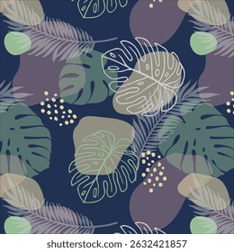 Modern colorful tropical floral pattern. Cute botanical abstract contemporary seamless pattern. Hand drawn unique print.