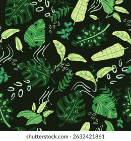 Modern colorful tropical floral pattern. Cute botanical abstract contemporary seamless pattern. Hand drawn unique print.