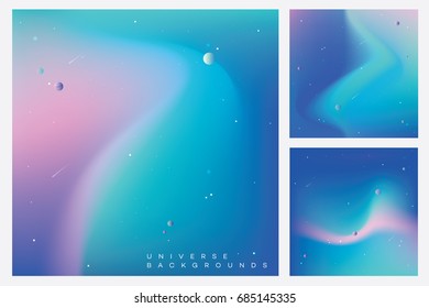 Modern colorful universe backgrounds with stars, planets and asteroids in minimal composition