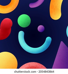Modern, colorful vector background illustration with diffirent volumetric shapes and forms. Flying shapes design for marketing materials compositions. Futuristic wallpaper art for posters. 