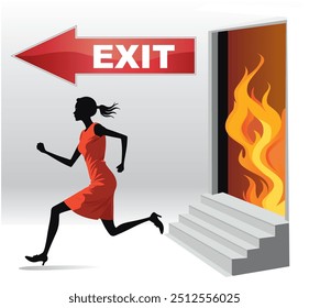 Un Vector moderno y colorido de una señal de salida de emergencia para seguridad contra incendios ideal para señalización vibrante, guías de seguridad o materiales de instrucción. Fácil de editar para diversas aplicaciones