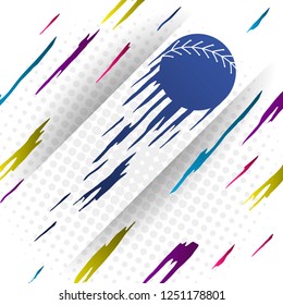Modern colorful vector image with blue silhouette of baseball ball.
