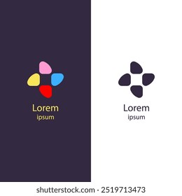 Logotipo de Vector moderno y colorido con Formas abstractas que se parecen a pétalos o triángulos redondeados. Ideal para empresas creativas, agencias de branding y diseño.