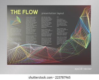 Modern colorful vector presentation layout and background template. Polygonal geometric illustration with two-dimensional surface blend flow.