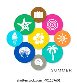 Modern colorful vector summer icons collection with shadows