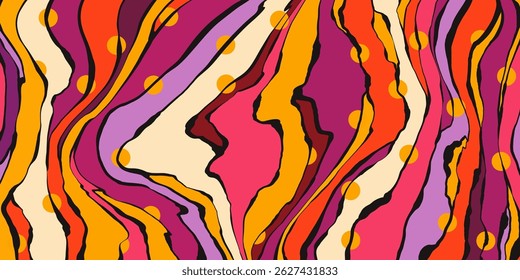 Modern Colorful Vertical Paint Drips. Artistic abstract stripes. Hand painted messy pattern. Vibrant creative background. Retro street art style.