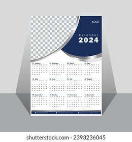 Modern and colorful wall calendar 2024 design template.