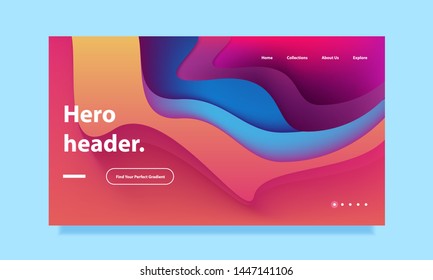 Modern colorful website landing page header template with abstract fluid gradient background