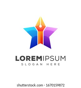 modern colorful writer star gradient logo design vector template