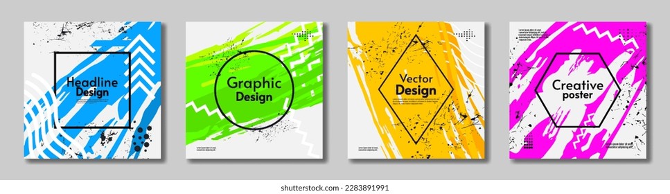 Modern colors, abstract cards for hipsters. Set of cards. Hand drawn vector illustration. Design for card, banner.