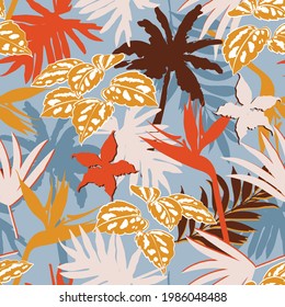 Retro Tropical Forest Botanical Motifs Scattered Stock Vector (Royalty ...