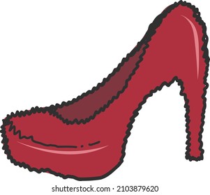 Modern colourful flat doodle stylized Italian red shoe, cute illustration. Doodle landmarks concept, traditional object of Italy. Milano shopping theme, red shoe, heel slipper.