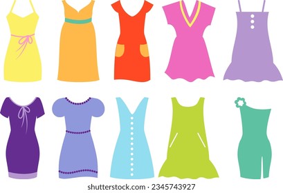 Modern colourful set of short summer dresses shapes