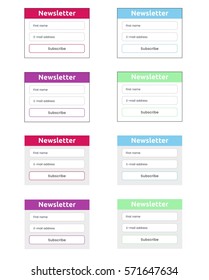 Modern colourful subscription forms, set of 6 pop ups.