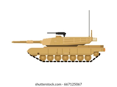 Modern combat tank isolated icon. Military technics object, army force heavy equipment, armored corps machinery vector illustration in flat design.