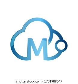 Moderne Kombination aus blauer Wolke und Buchstaben M Logo für Ihr Unternehmen
