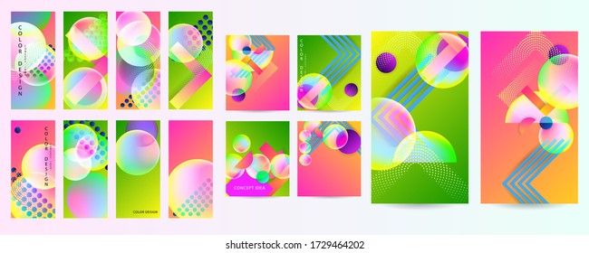 Moderno y cómodo Colores geométricos de estilo Set art formas fluidos vectores 10. Fondo de gradiente abstracto líquido y flotante para banner, afiche o libro