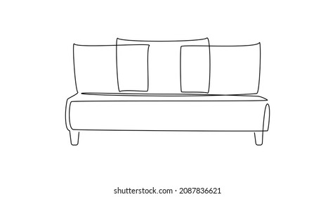 Modern comfy furniture sofa for home interior in trendy scandinavian style outline contour lines. Simple linear silhouette of Couche. Doodle vector illustration