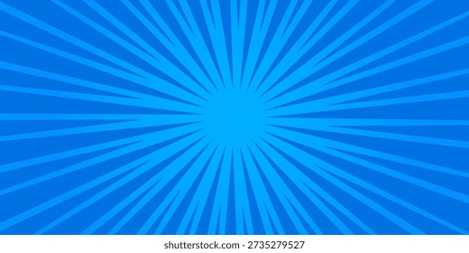 Fondo de cómic moderno con puntos de semitonos azules y líneas de movimiento de velocidad radial. Efecto de velocidad de Vector para carteles de anime abstracto