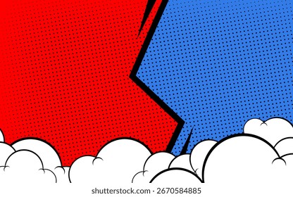 Fondo de cómic moderno azul y rojo medio tono. efecto de nubes. abstracto. Vector EPS 10