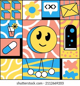 Modern comic cartoon geometric shapes.