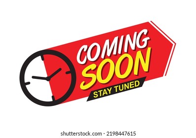 Modern Coming Soon Vector Design with Clock and Arrow