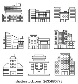 Modern commercial building line art set