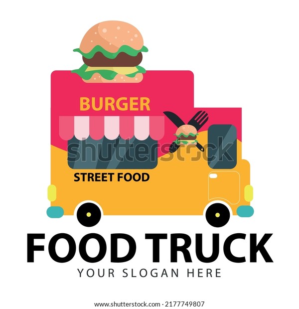 Modern commercial food truck to make and\
sell burgers. Vector flat\
illustration