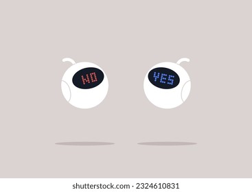 Modern communication, Alternative scenarios, two cute robots with Yes and No signs on their displays