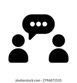 Modern communication icon featuring two people connected through a chat bubble, symbolizing collaboration, conversation, teamwork, and information exchange. Perfect for business applications, customer support platforms, messaging systems, HR tools, and workplace communication concepts.